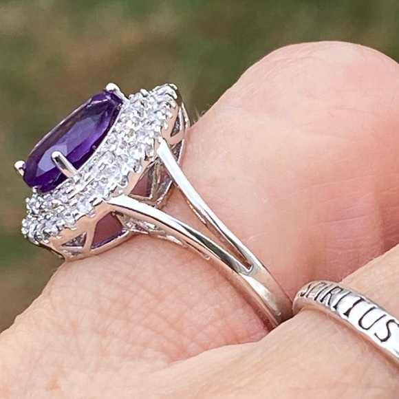 Amethyst teardrop halo ring platinum plated sz 7 brand new in box - Picture 11 of 16